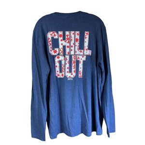 Chill Out Snowman Tee Sz L Blue Womens Long Sleeve Holiday Winter